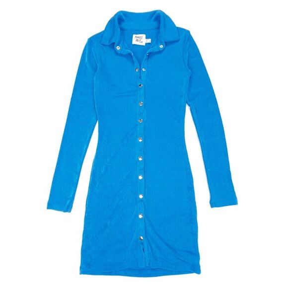 NEW Princess Polly Elody 90s Long Sleeve Knit Button Down Mini Dress Blue 2 y2k - Picture 1 of 6
